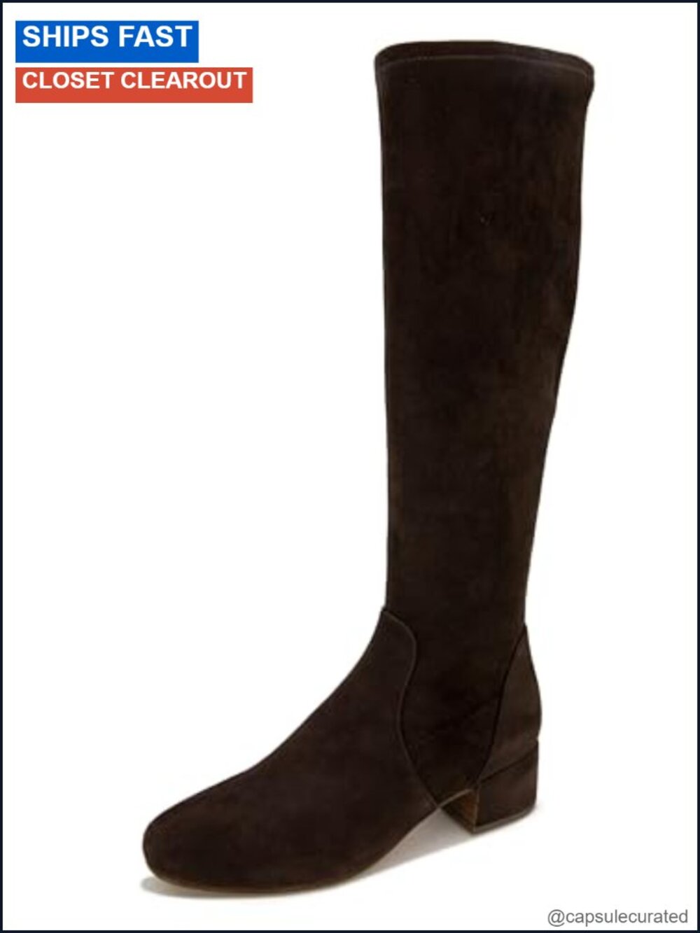 Ella Stretch Knee High Suede Bootie Round Toe Block Heel
